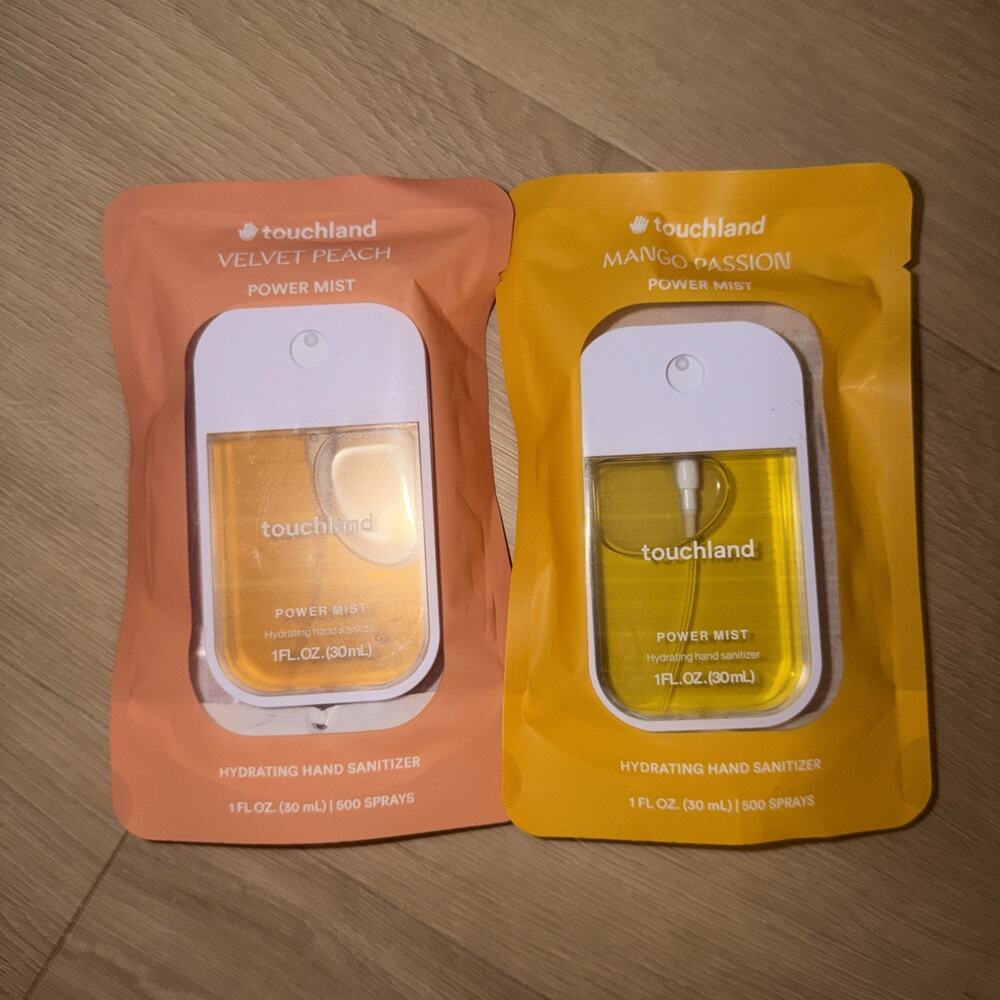 Touchland Power Mist Hand Sanitizer Lot 2 Velvet Peach Mango Passion 1 oz